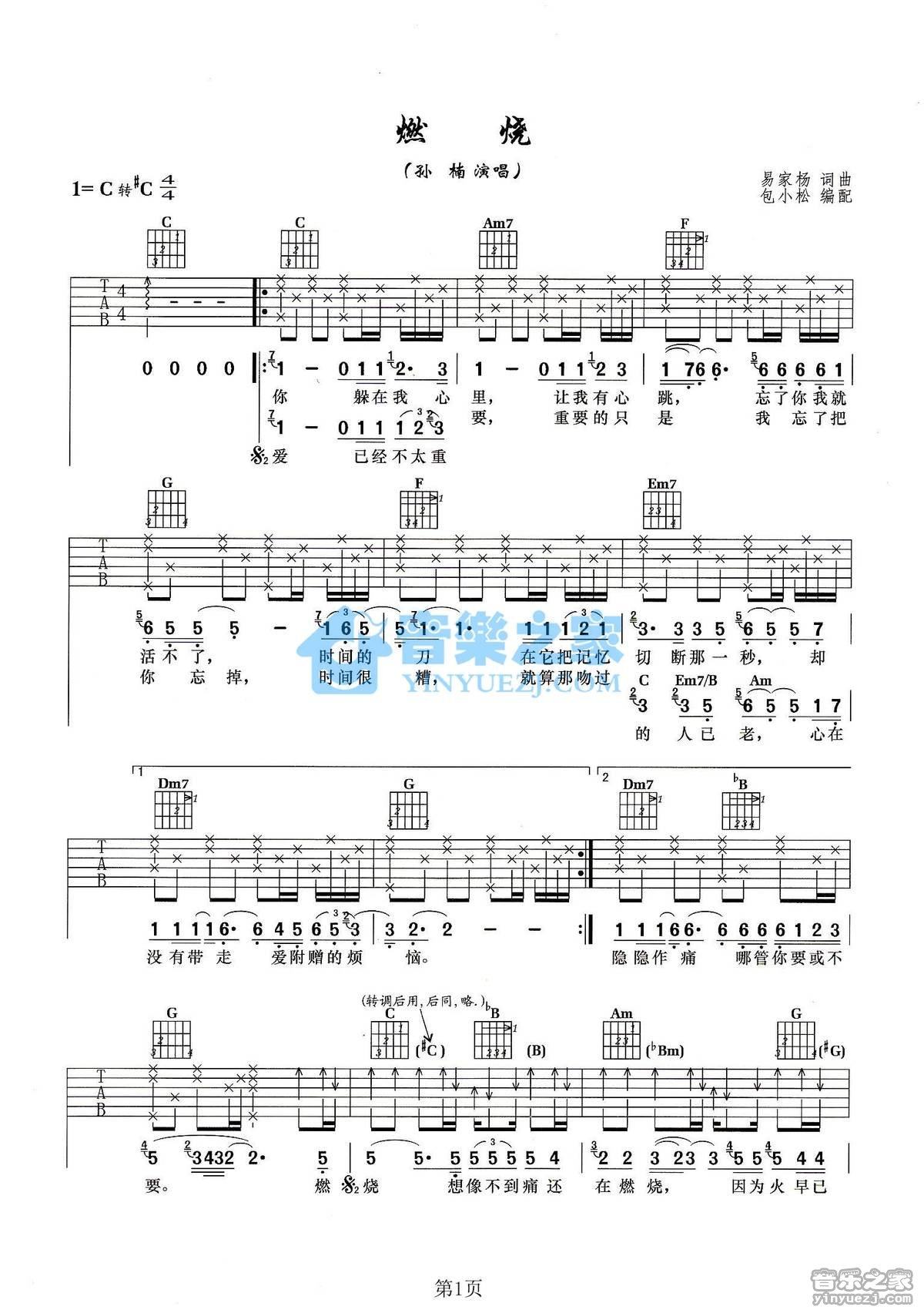 《燃烧吉他谱》_孙楠_未知调_吉他图片谱2张 图1