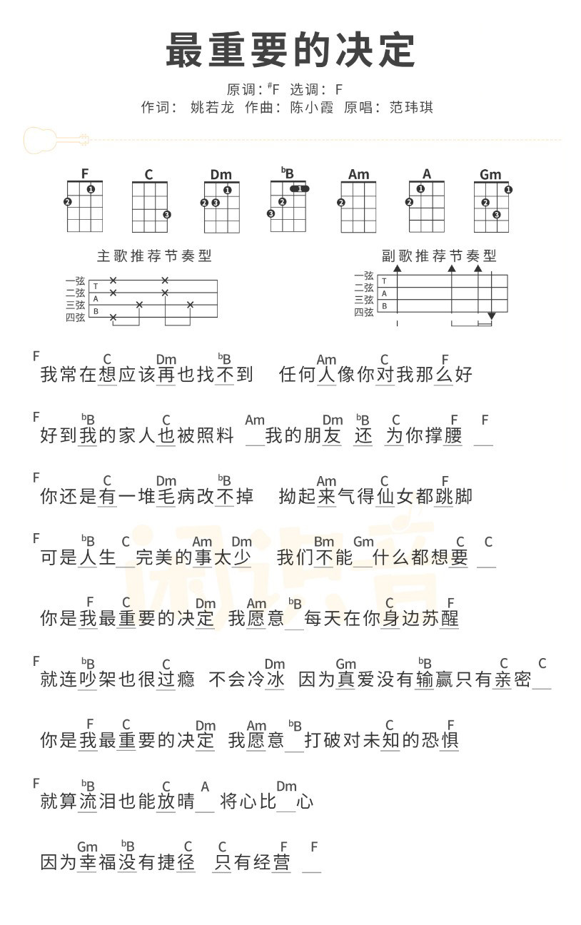 《最重要的决定吉他谱》_范玮琪_F调_吉他图片谱1张 图1