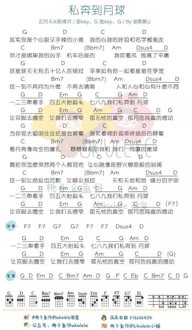 《私奔到月球吉他谱》_五月天_G调_吉他图片谱1张 图1