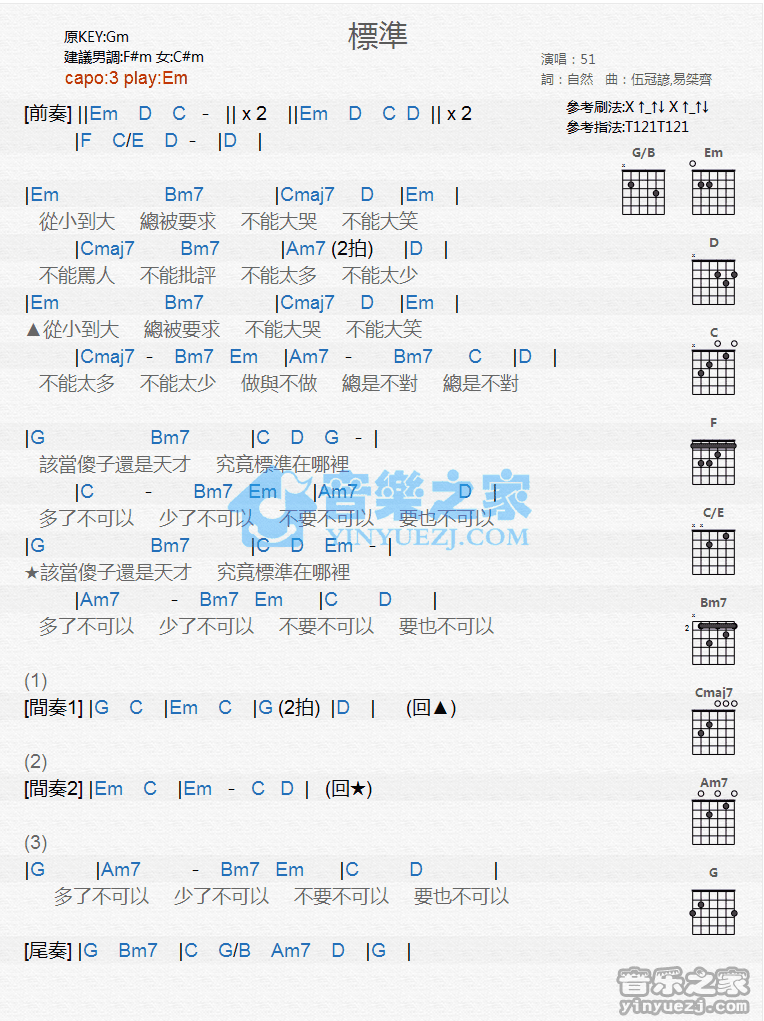 《标准吉他谱》_51_G调_吉他图片谱1张 图1