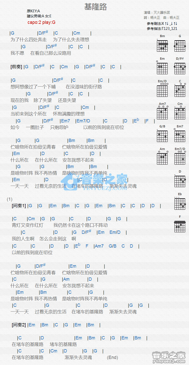 《基隆路吉他谱》_灭火器_G调_吉他图片谱1张 图1