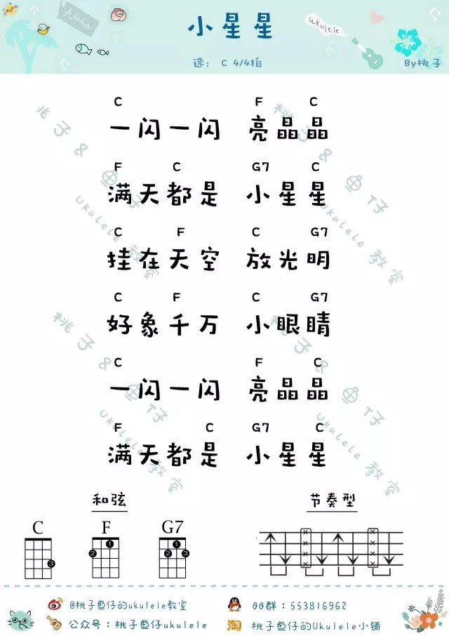 小星星吉他譜兒歌c調吉他圖片譜1張