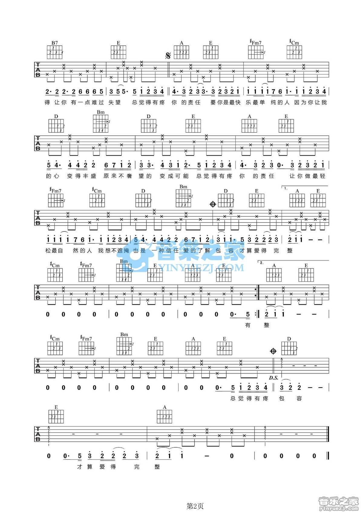 《疼你的责任吉他谱》_黄品冠_A调_吉他图片谱2张 图2