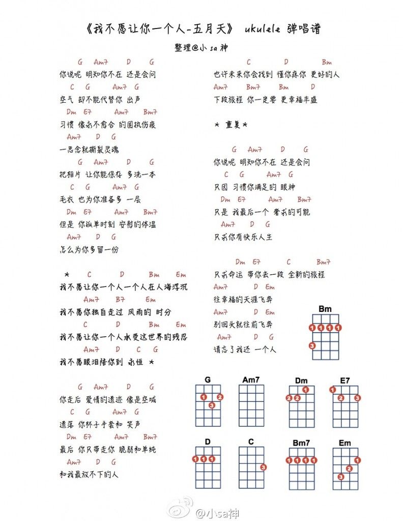 《我不愿让你一个人吉他谱》_五月天_G调_吉他图片谱1张 图1