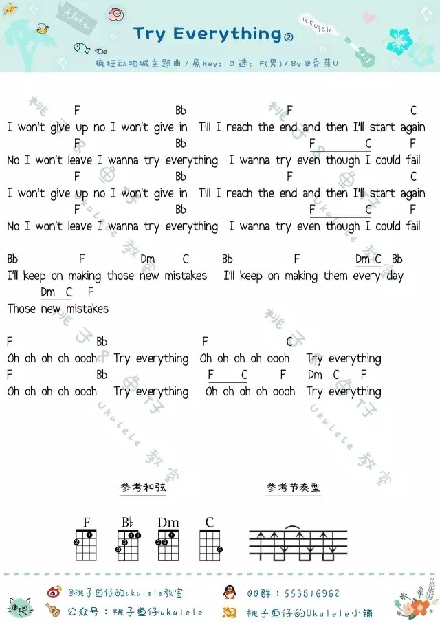 《Try Everything吉他谱》_疯狂动物城主题曲_F调_吉他图片谱2张 图2