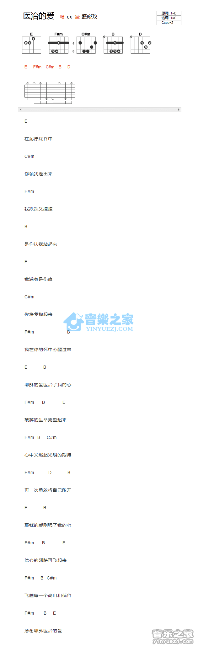 《医治的爱吉他谱》_盛晓玫_C调_吉他图片谱1张 图1