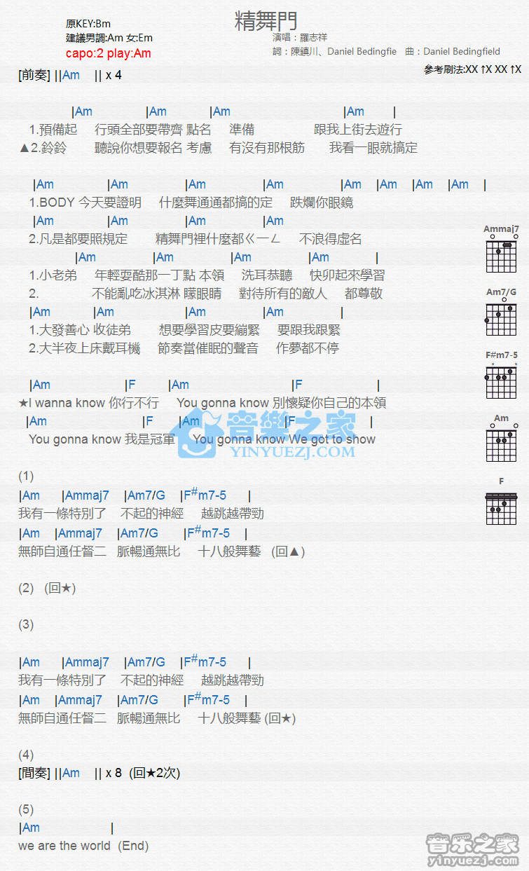 《精舞门吉他谱》_罗志祥_C调_吉他图片谱1张 图1