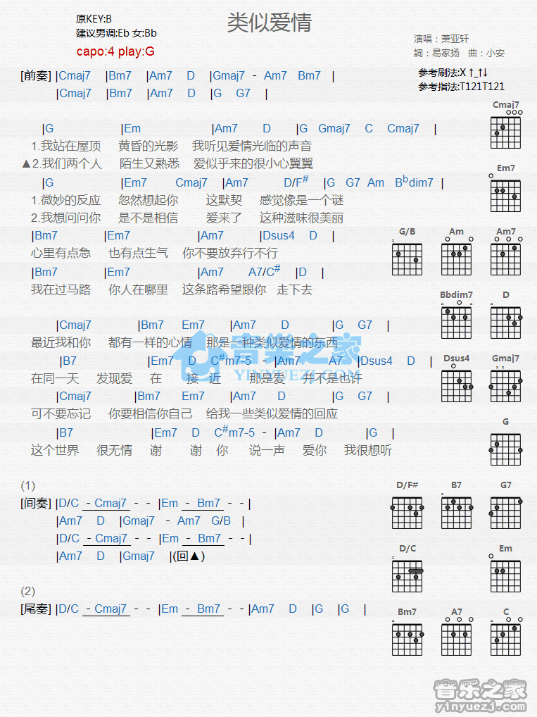 《类似爱情吉他谱》_萧亚轩_G调_吉他图片谱2张 图1