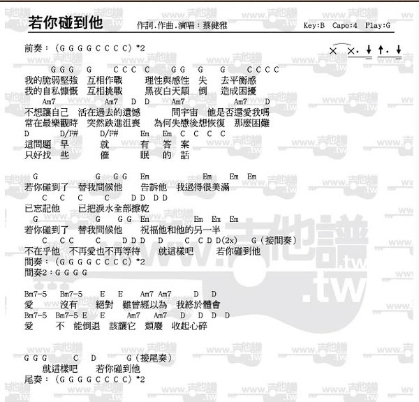 《若你碰到他吉他谱》_蔡健雅_G调_吉他图片谱1张 图1