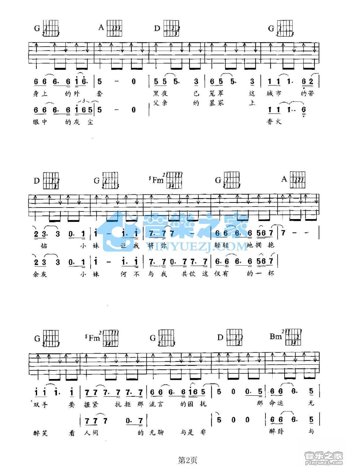 《小妹吉他谱》_罗大佑_D调_吉他图片谱2张 图2