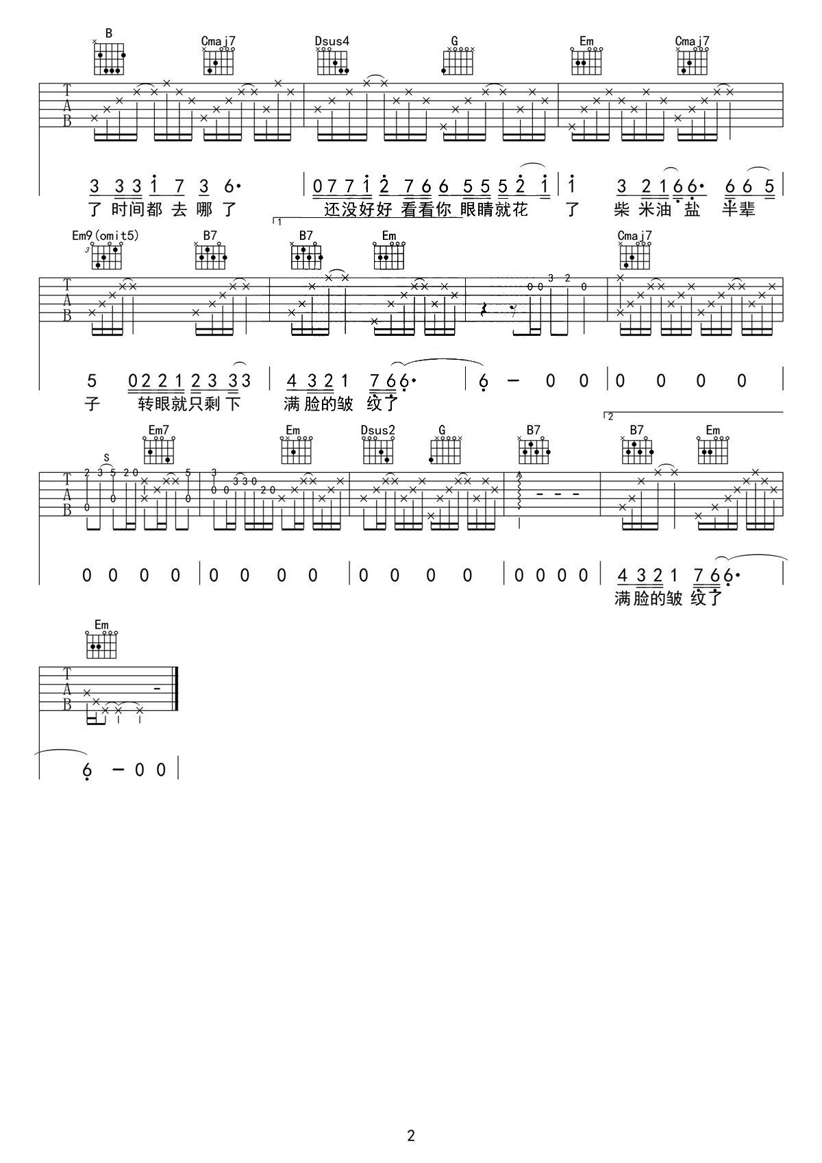 《时间都去哪了吉他谱》_王铮亮_G调_吉他图片谱2张 图2