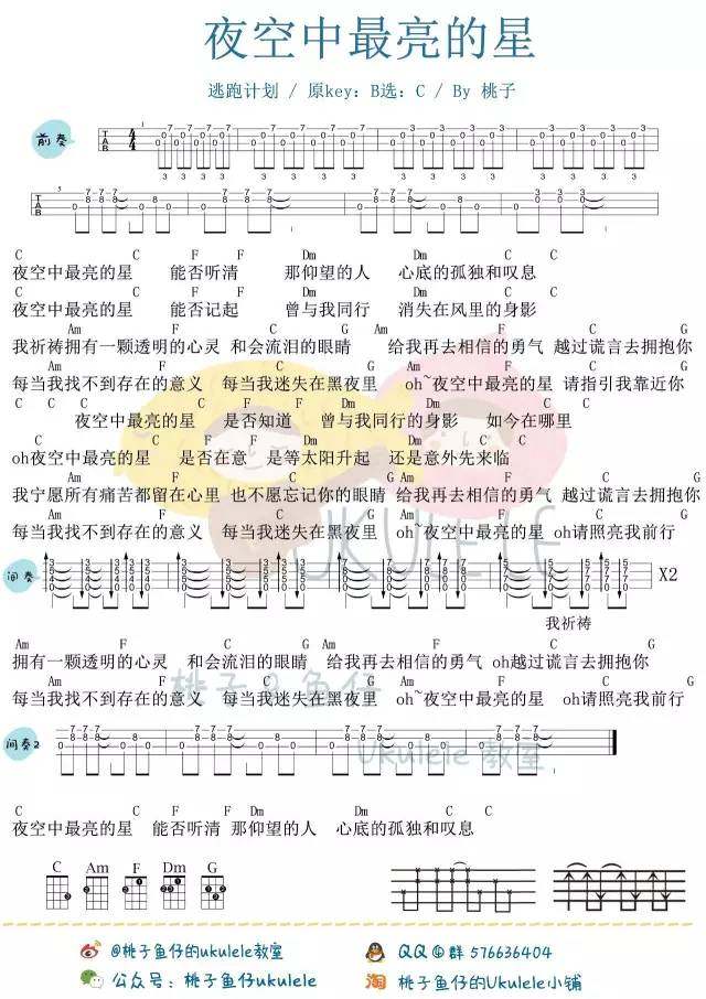 《夜空中最亮的星吉他谱》_逃跑计划_C调_吉他图片谱1张 图1