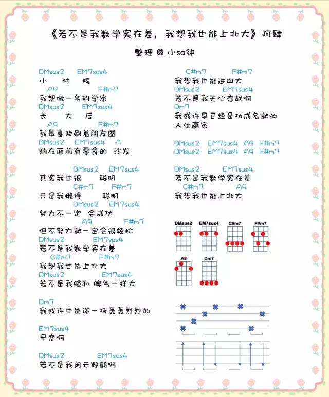 《若不是我数学实在差，我想我也能上北大吉他谱》_阿肆_C调_吉他图片谱1张 图1