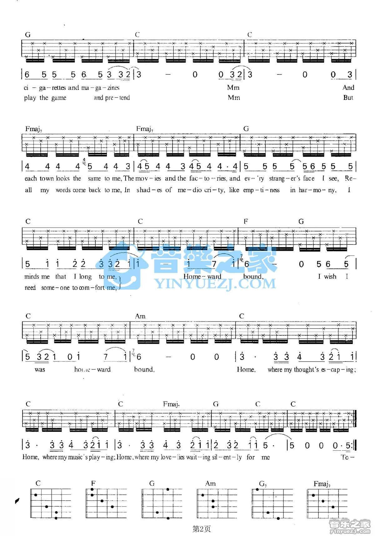 《Homeward Bound吉他谱》_paul simon_C调_吉他图片谱2张 图2