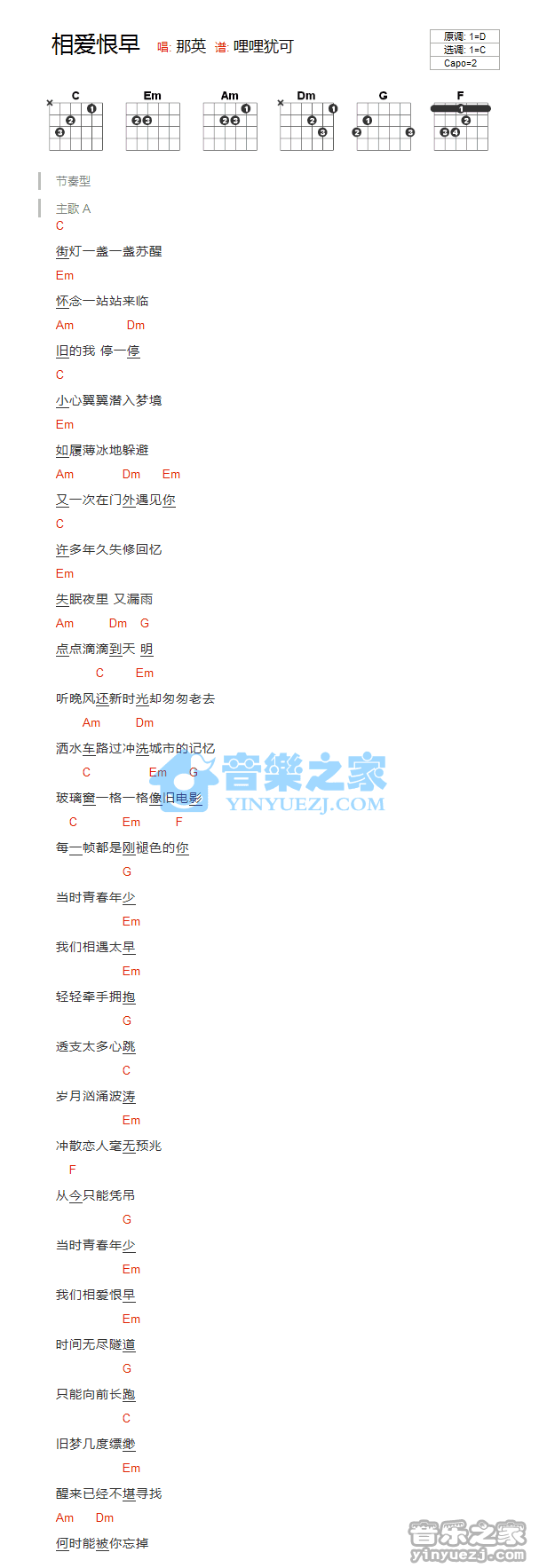 《相爱恨早吉他谱》_那英_C调_吉他图片谱1张 图1