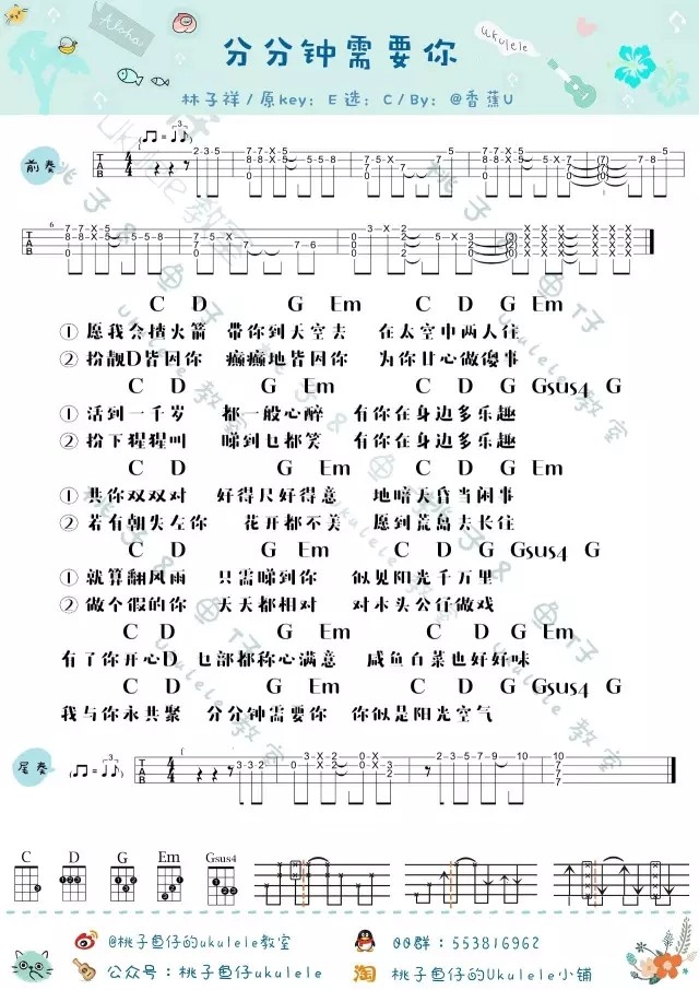 《分分钟需要你吉他谱》_林子祥_C调_吉他图片谱1张 图1