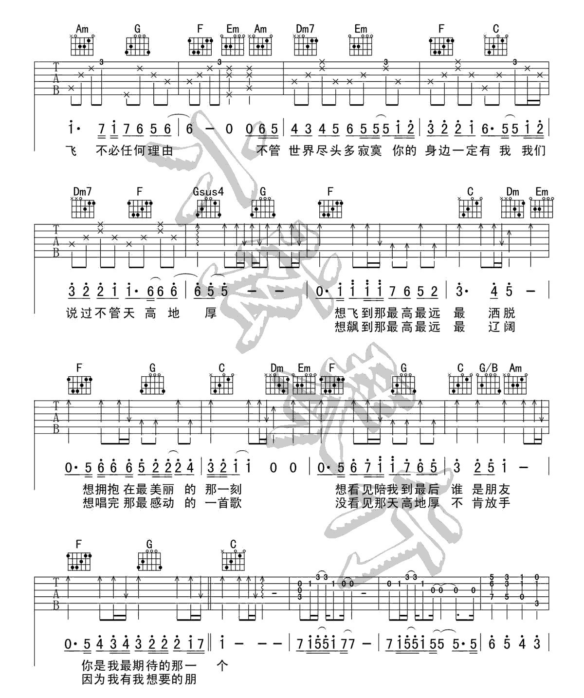 《天高地厚吉他谱》_信乐团_C调_吉他图片谱2张 图2