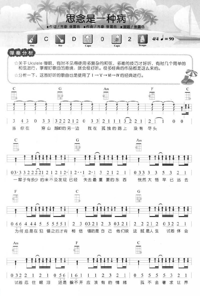 《思念是一种病吉他谱》_张震岳_C调_吉他图片谱2张 图1