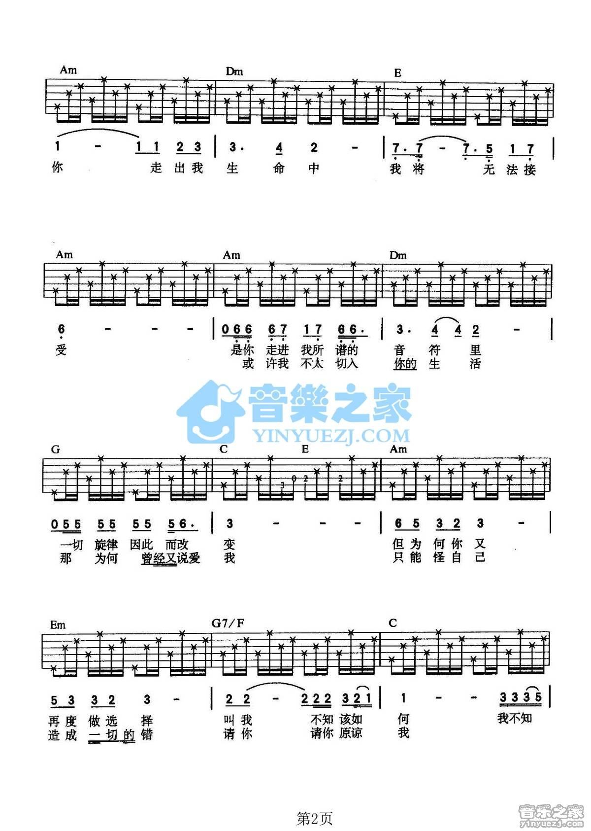 《悔吉他谱》_潘美辰_C调_吉他图片谱2张 图2