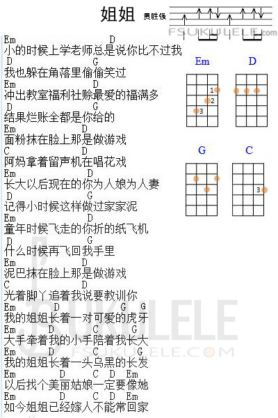 《姐姐吉他谱》_贾盛强_E调_吉他图片谱1张 图1