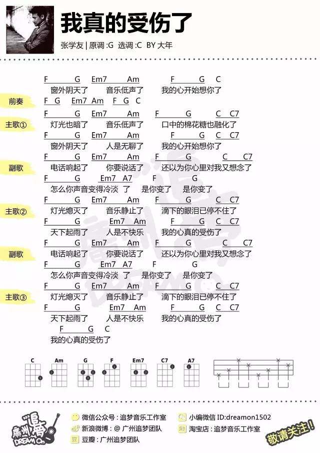 《我真的受伤了吉他谱》_张学友_C调_吉他图片谱1张 图1