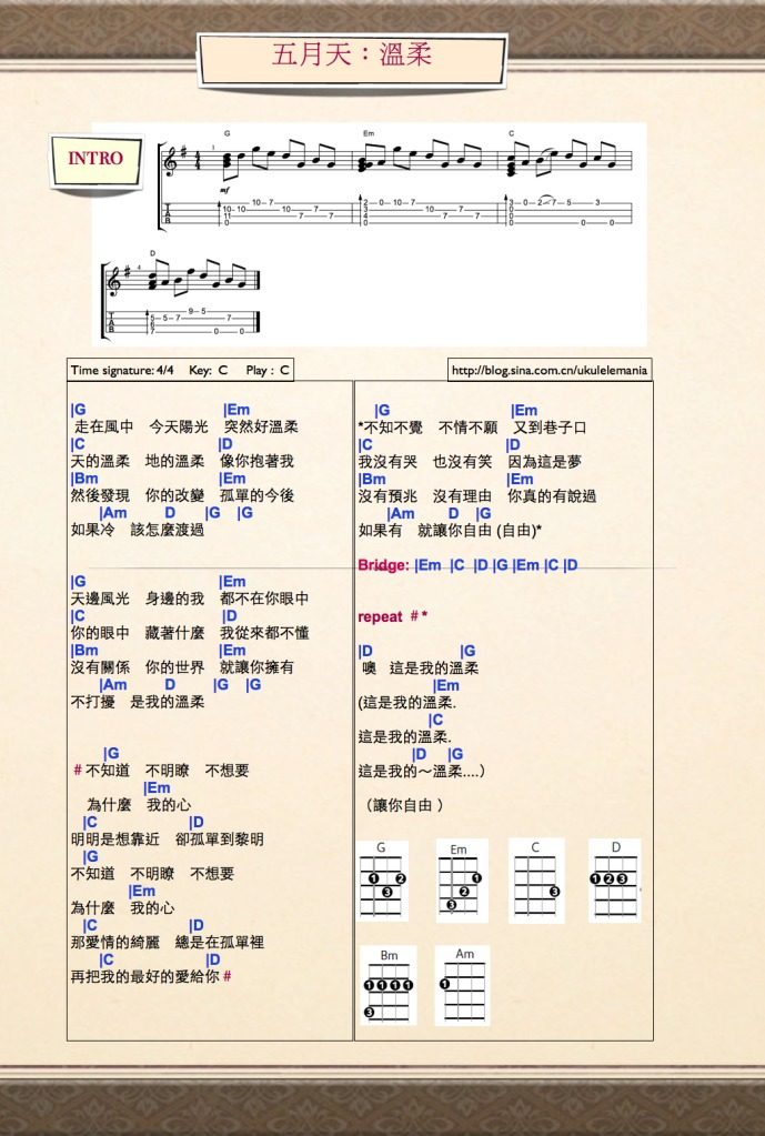 《温柔吉他谱》_五月天_G调_吉他图片谱2张 图1