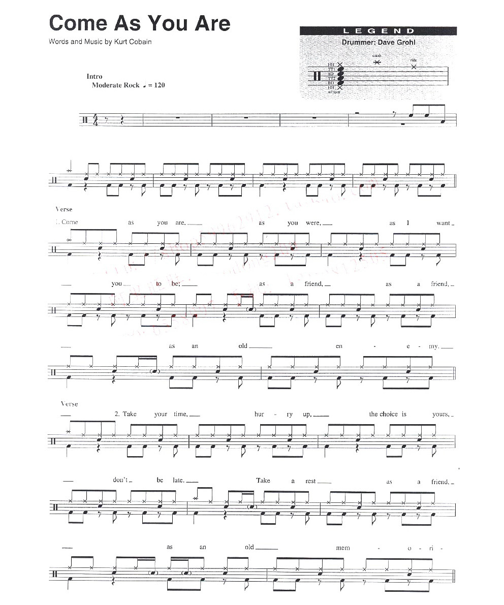 《Come As You Are吉他谱》_Nirvana_未知调_吉他图片谱2张 图1