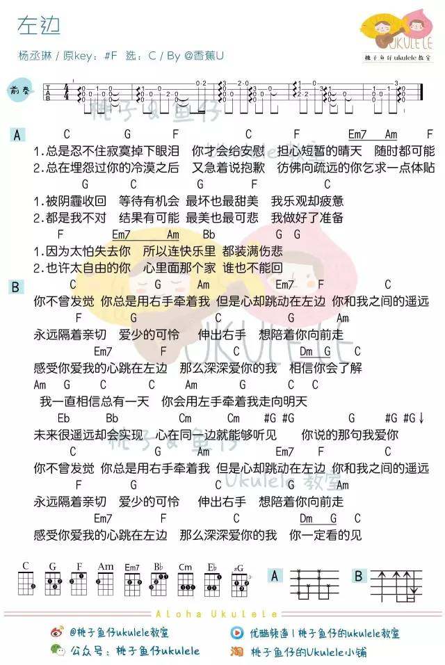 《左边吉他谱》_杨丞琳_C调_吉他图片谱1张 图1