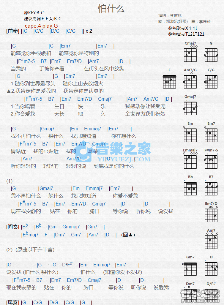 《怕什么吉他谱》_蔡依林_G调_吉他图片谱1张 图1