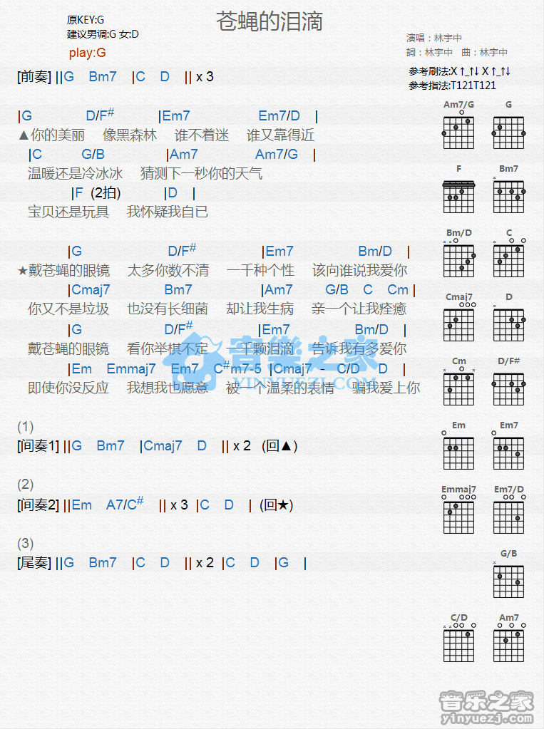 《苍蝇的泪滴吉他谱》_林宇中_G调_吉他图片谱1张 图1